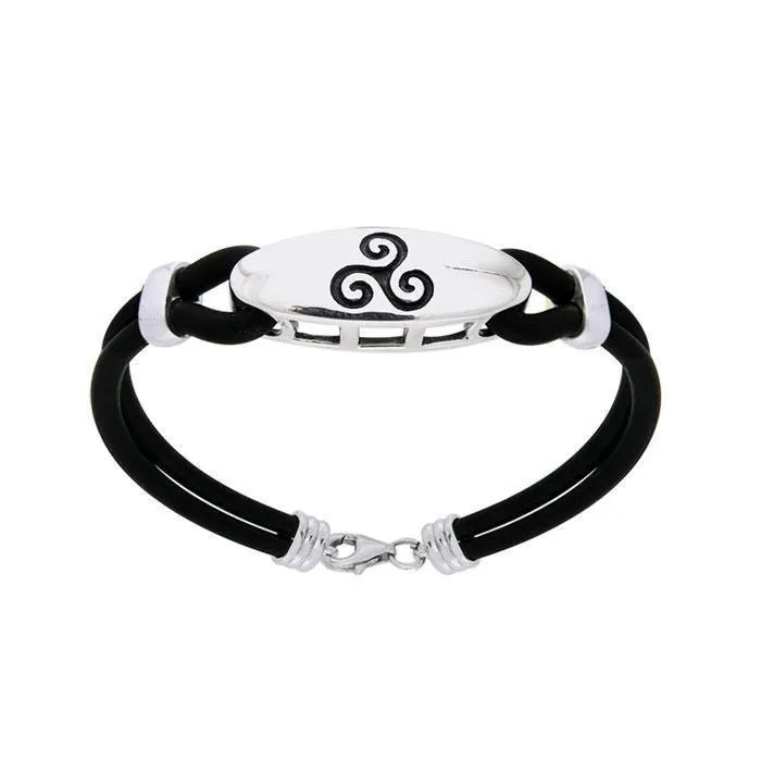 A balance of the mind, body, and spirit ~ Sterling Silver Celtic Triskele Leather Cord Bracelet TBL192