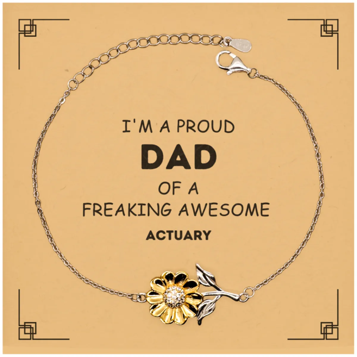 Actuary Gifts. Proud Dad of a freaking Awesome Actuary. Sunflower Bracelet with Card for Actuary. Great Gift for Him. Fathers Day Gift. Unique Dad Jewelry