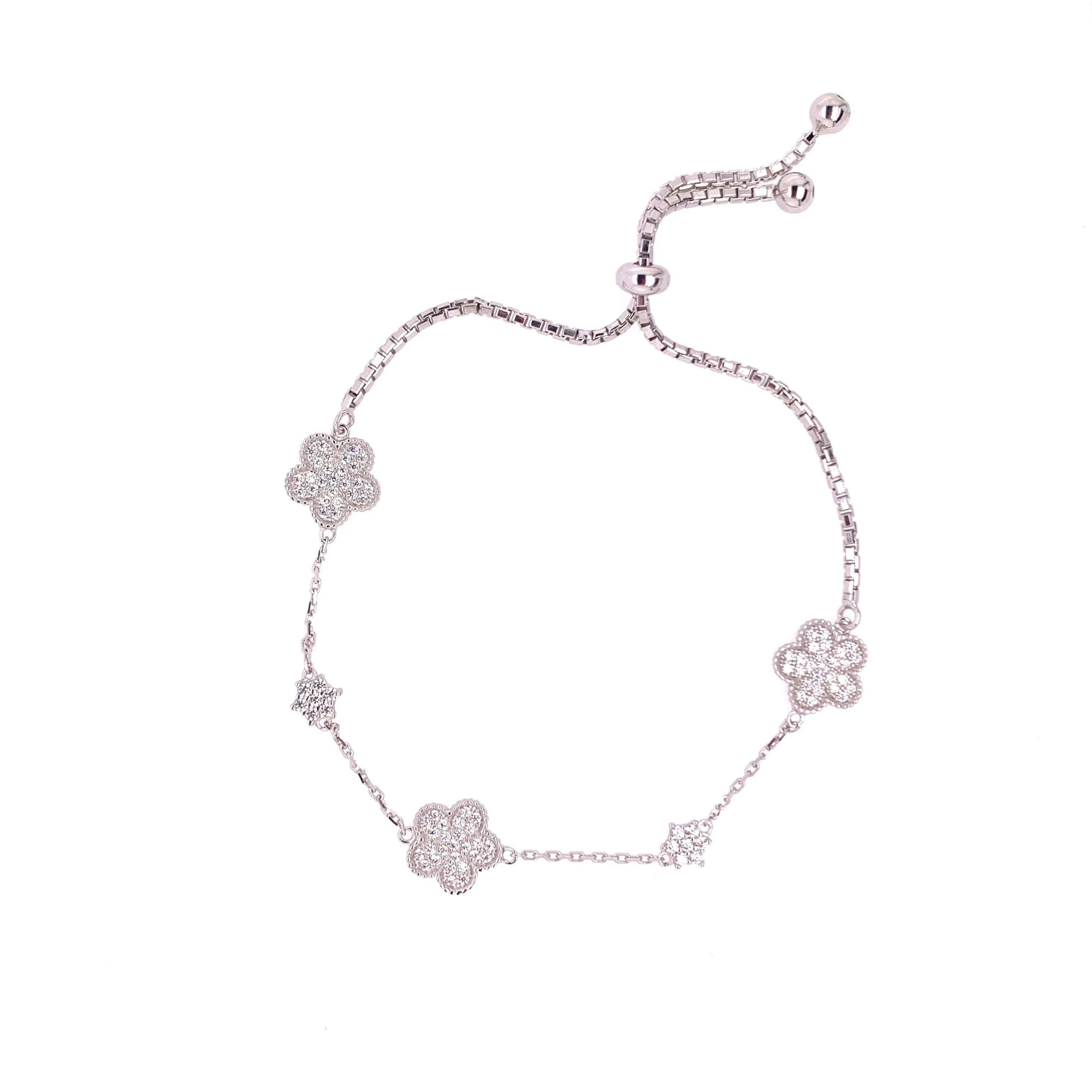 Adjustable Clover Tennis Bracelet With CZ Stones