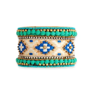 Adobe Charm Beaded Cuff Bracelet in Turquoise & River Blue