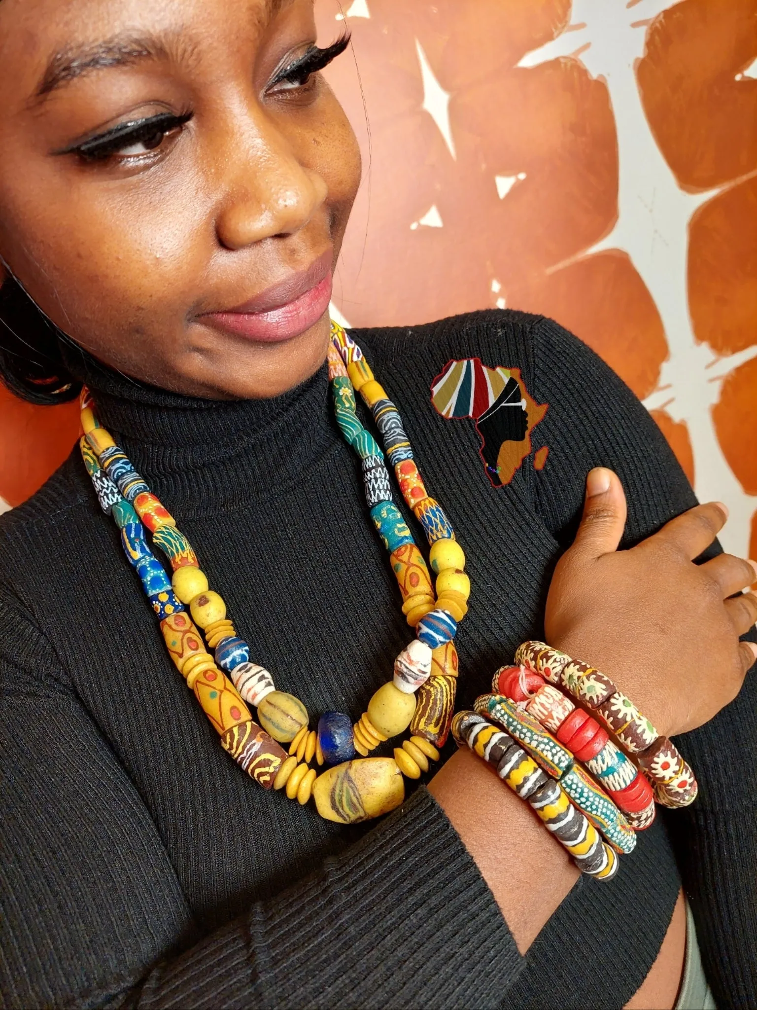 African Trade Beads Statement Necklace