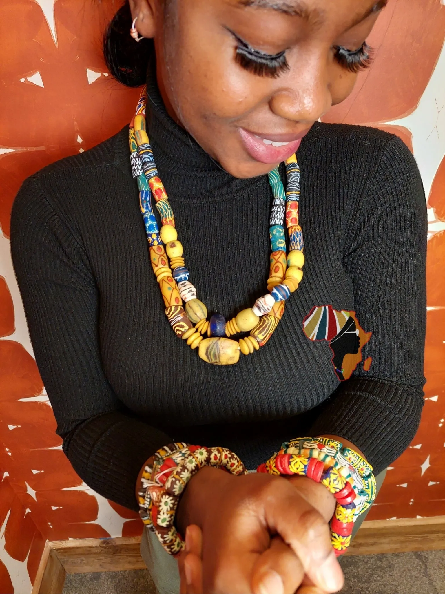 African Trade Beads Statement Necklace