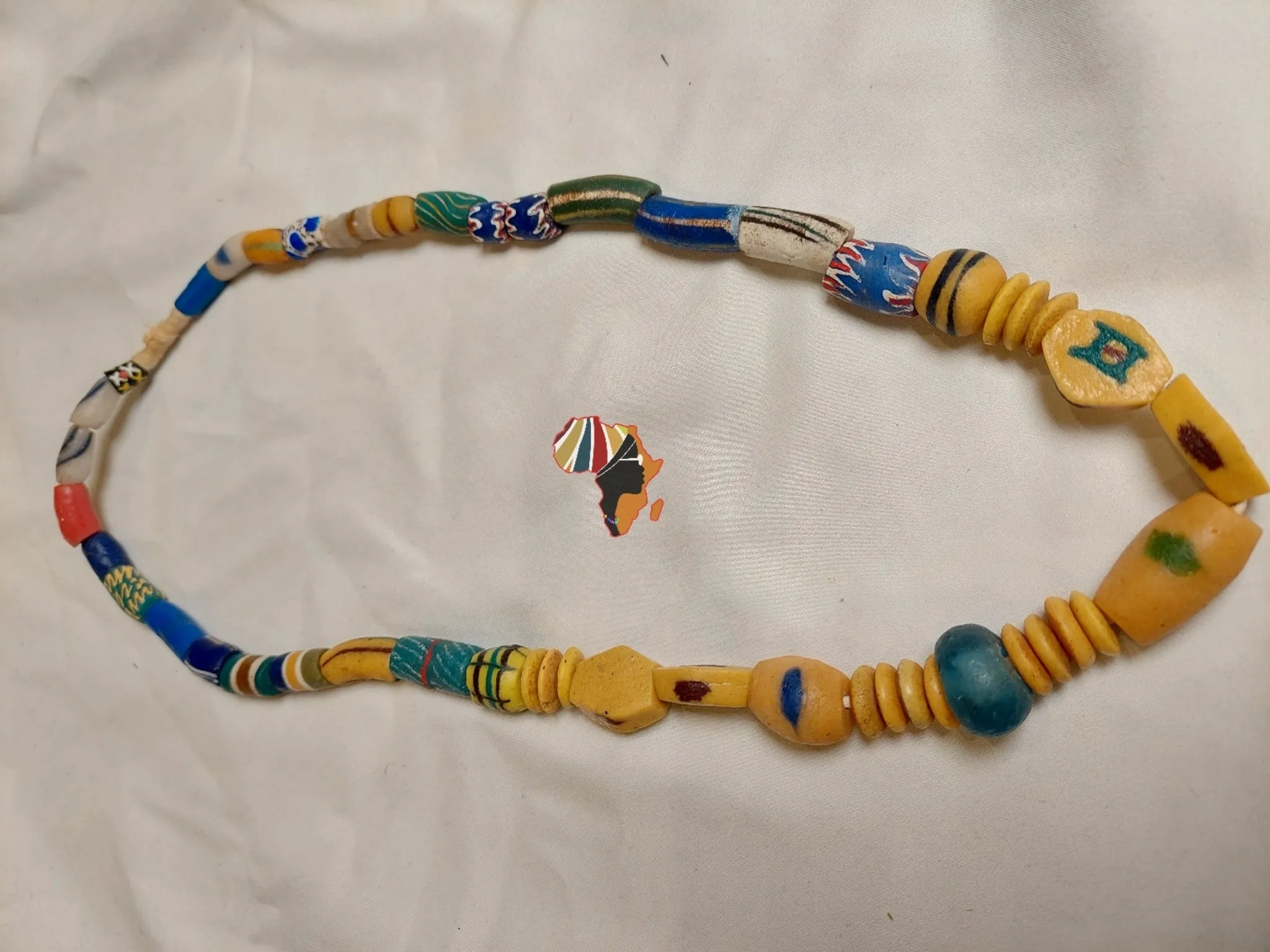 African Trade Beads Statement Necklace