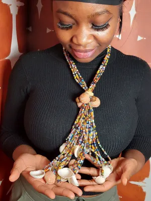 African Trade Beads Statement  Necklace