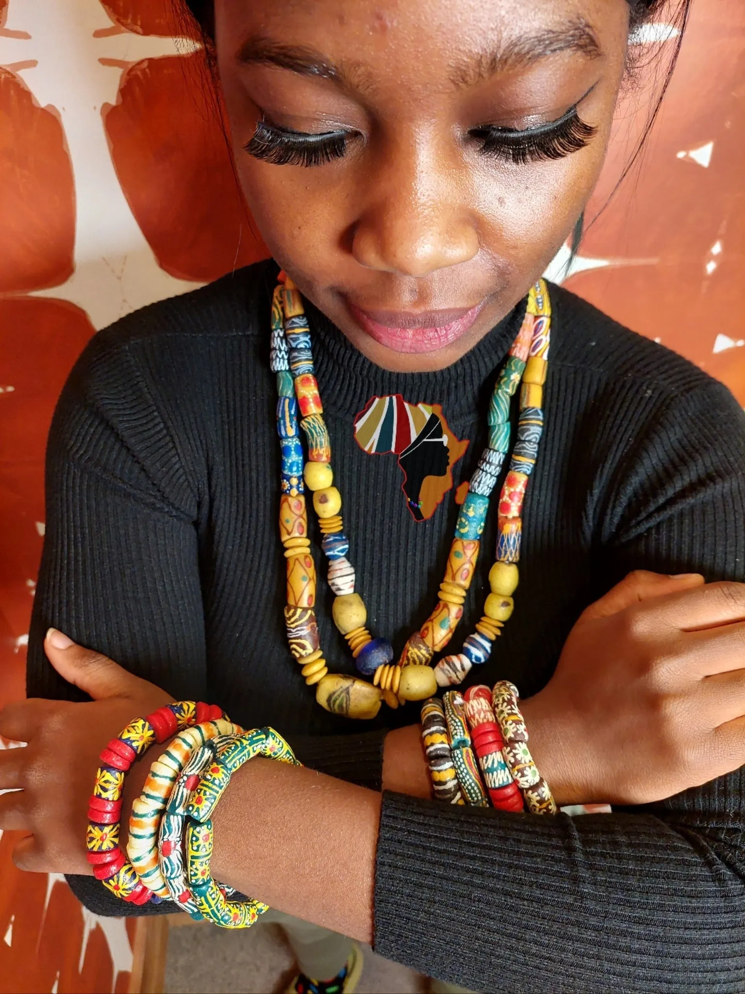 African Trade Beads Statement Necklace