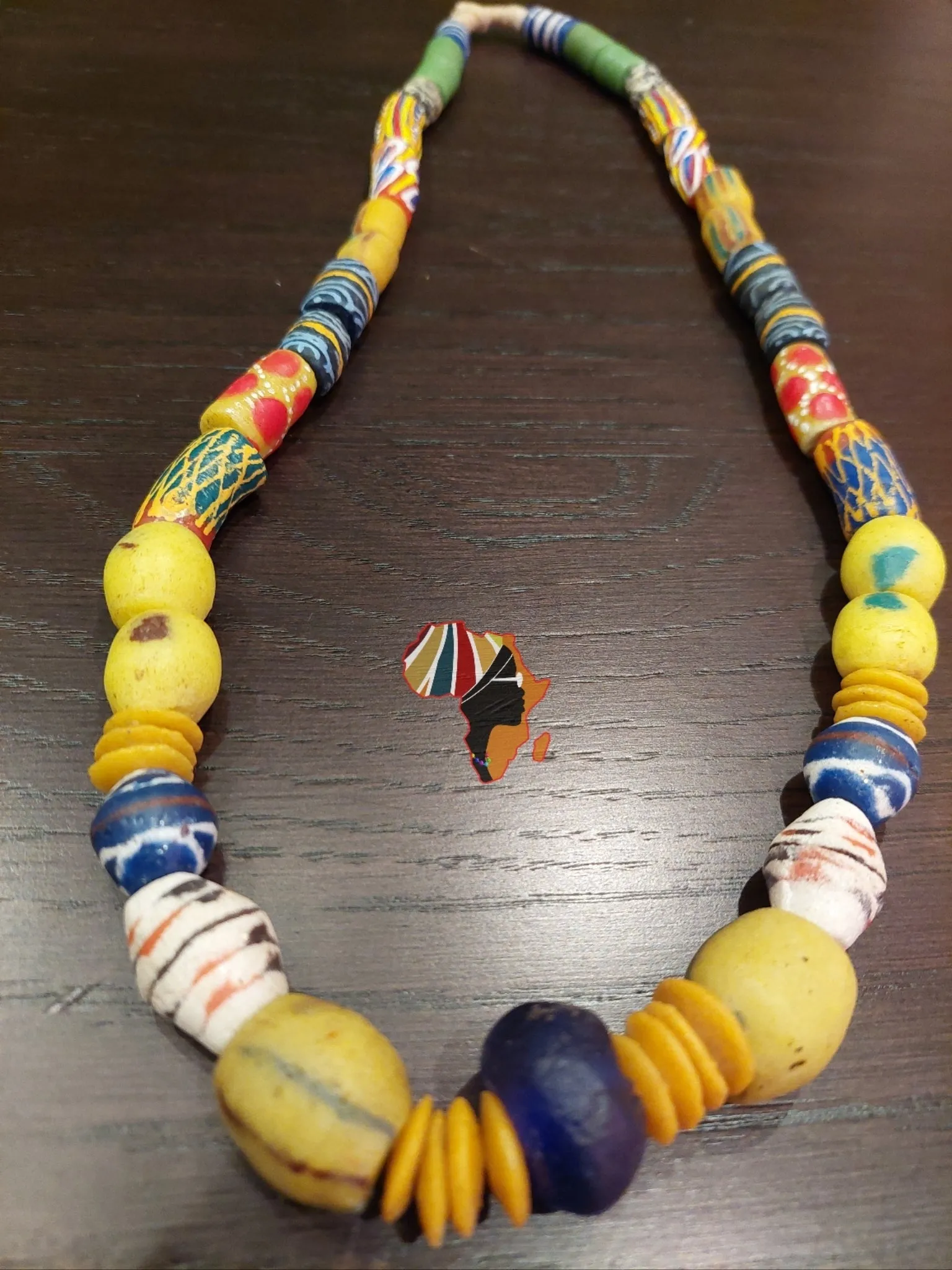 African Trade Beads Statement Necklace