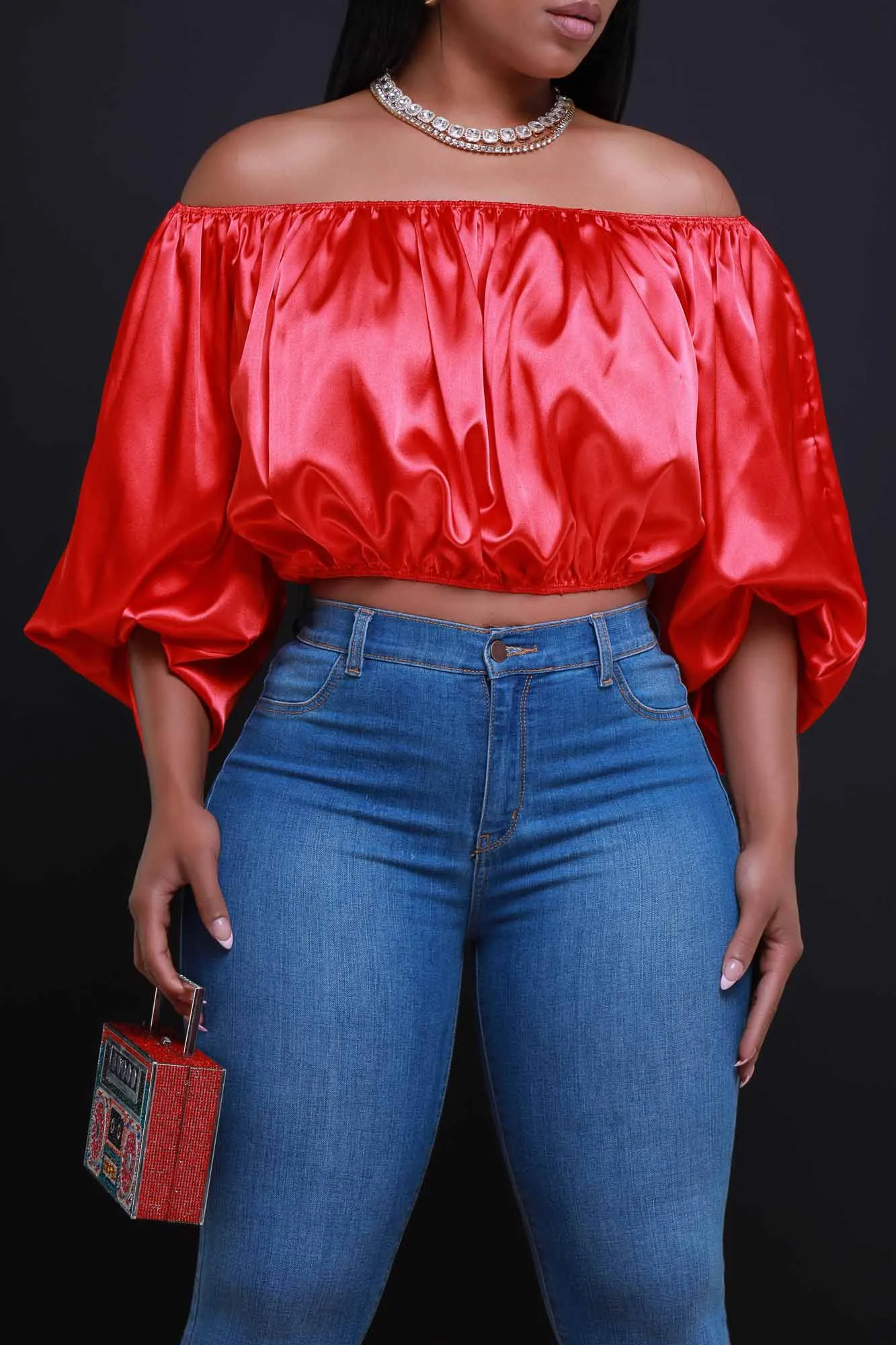 All For You Off The Shoulder Crop Top - Red