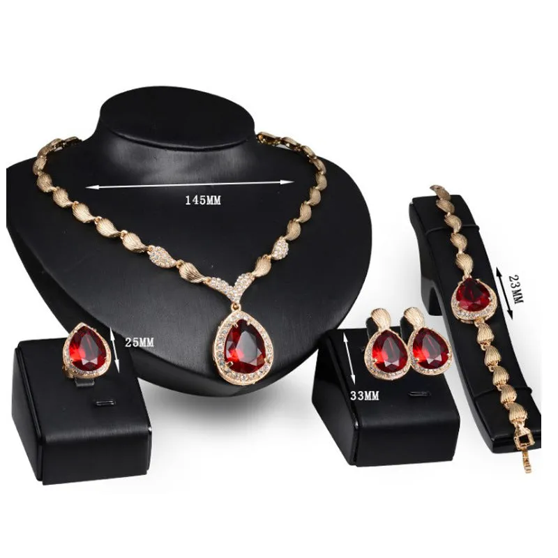 American alloy necklace four-piece set water drop gemstone clavicle chain bridal banquet female jewelry