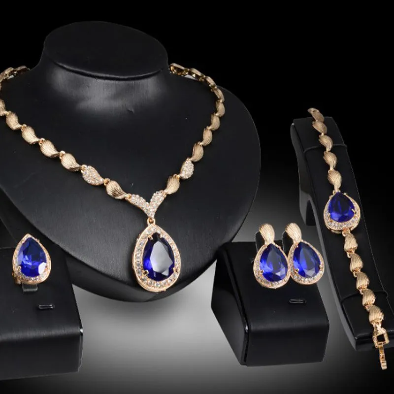 American alloy necklace four-piece set water drop gemstone clavicle chain bridal banquet female jewelry