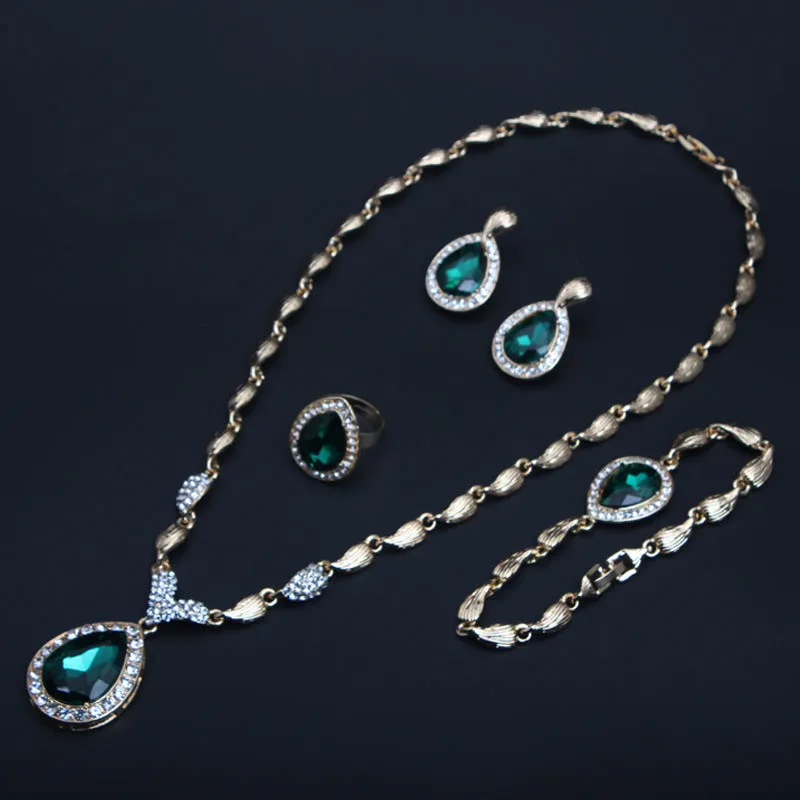 American alloy necklace four-piece set water drop gemstone clavicle chain bridal banquet female jewelry