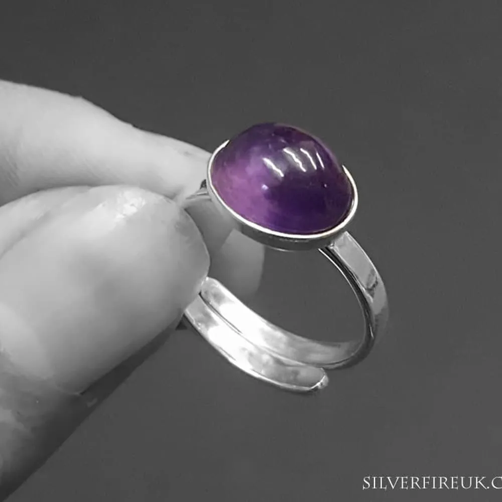 Amethyst Silver Ring - Adjustable