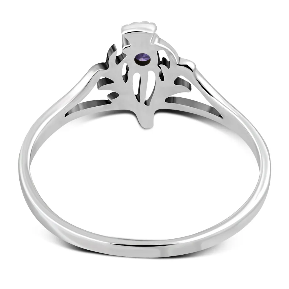 Amethyst Stone Scottish Thistle Silver Ring