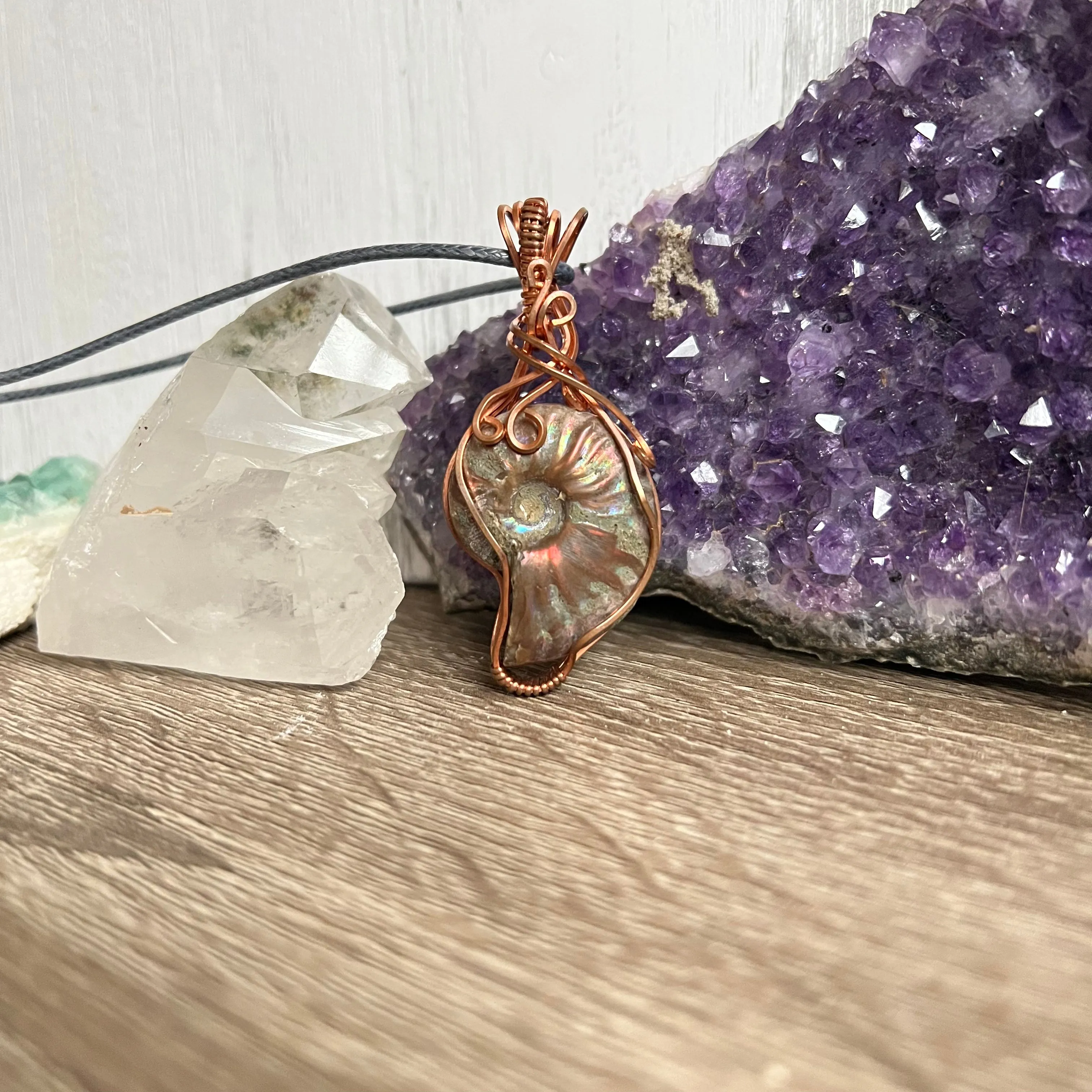 Ammonite Pendant Wire-Wrapped in Copper