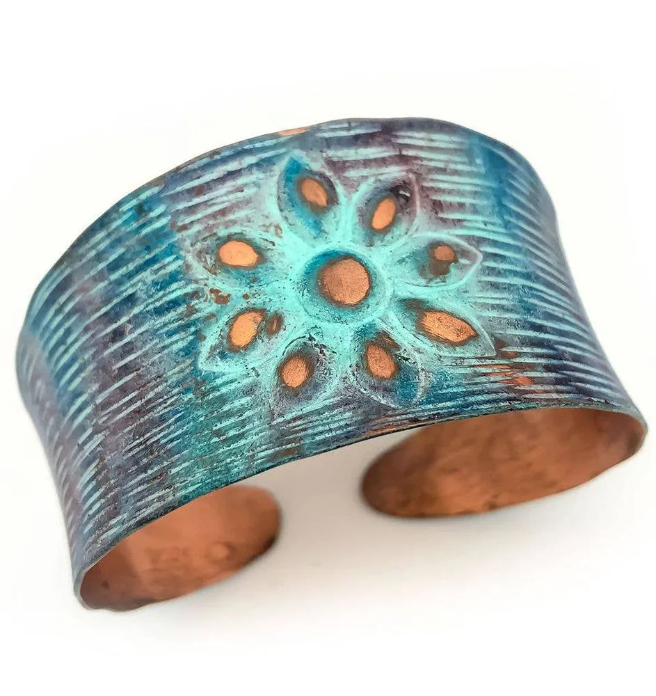 Anju Copper Patina Rustic Flower Copper Patina Bracelet