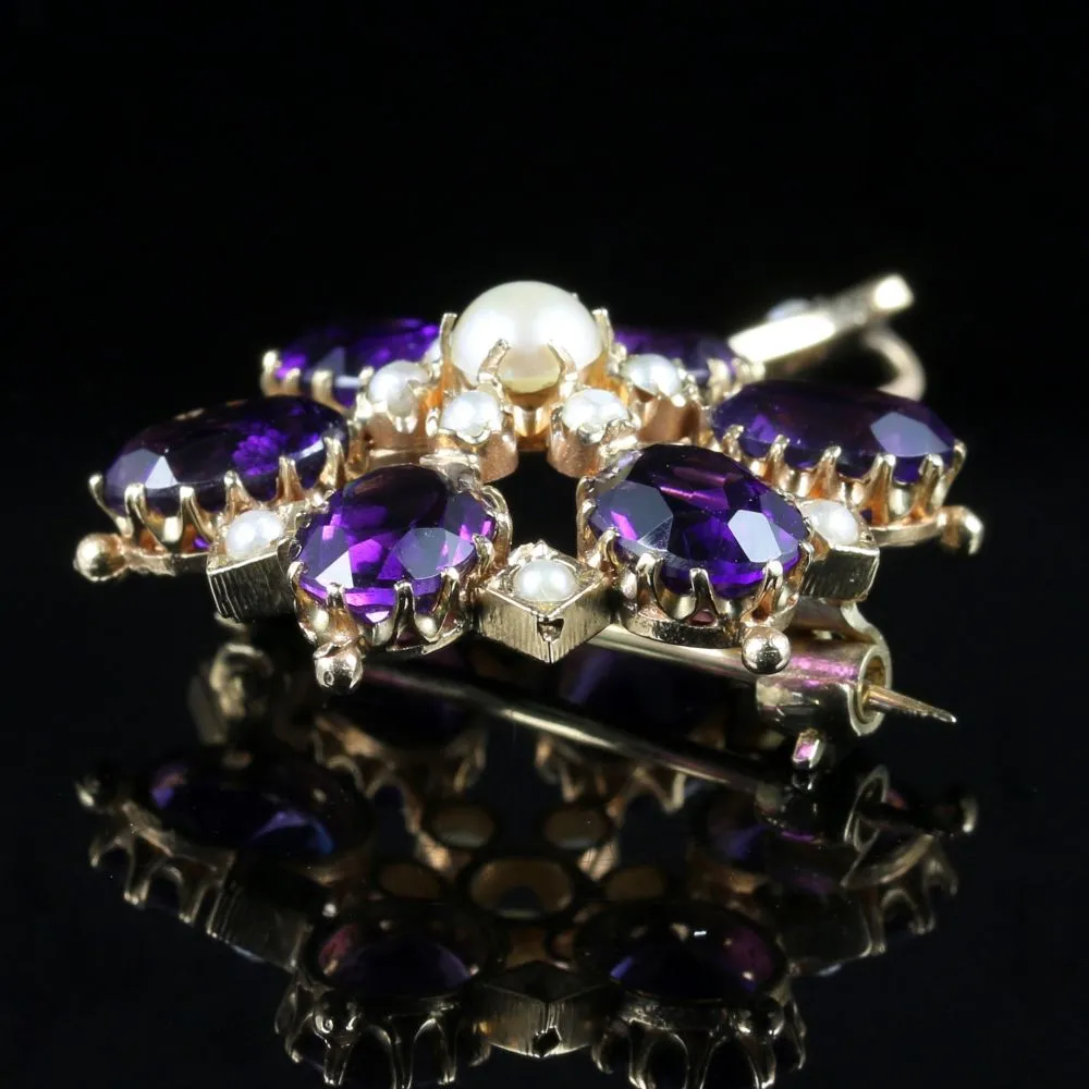 Antique Victorian Amethyst Pearl Brooch Pendant Circa 1900