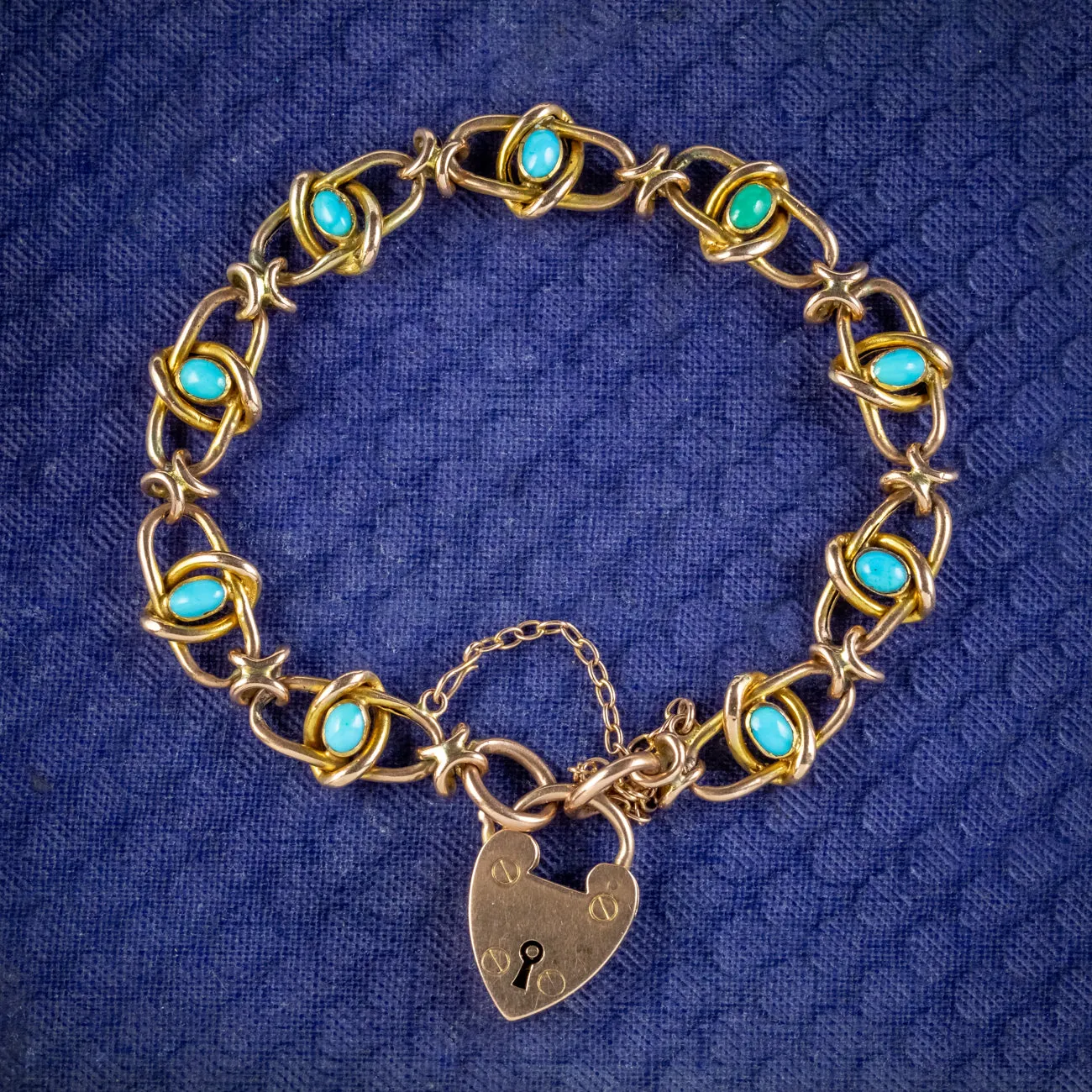 Antique Victorian Turquoise Bracelet 9ct Gold Heart Padlock Circa 1890