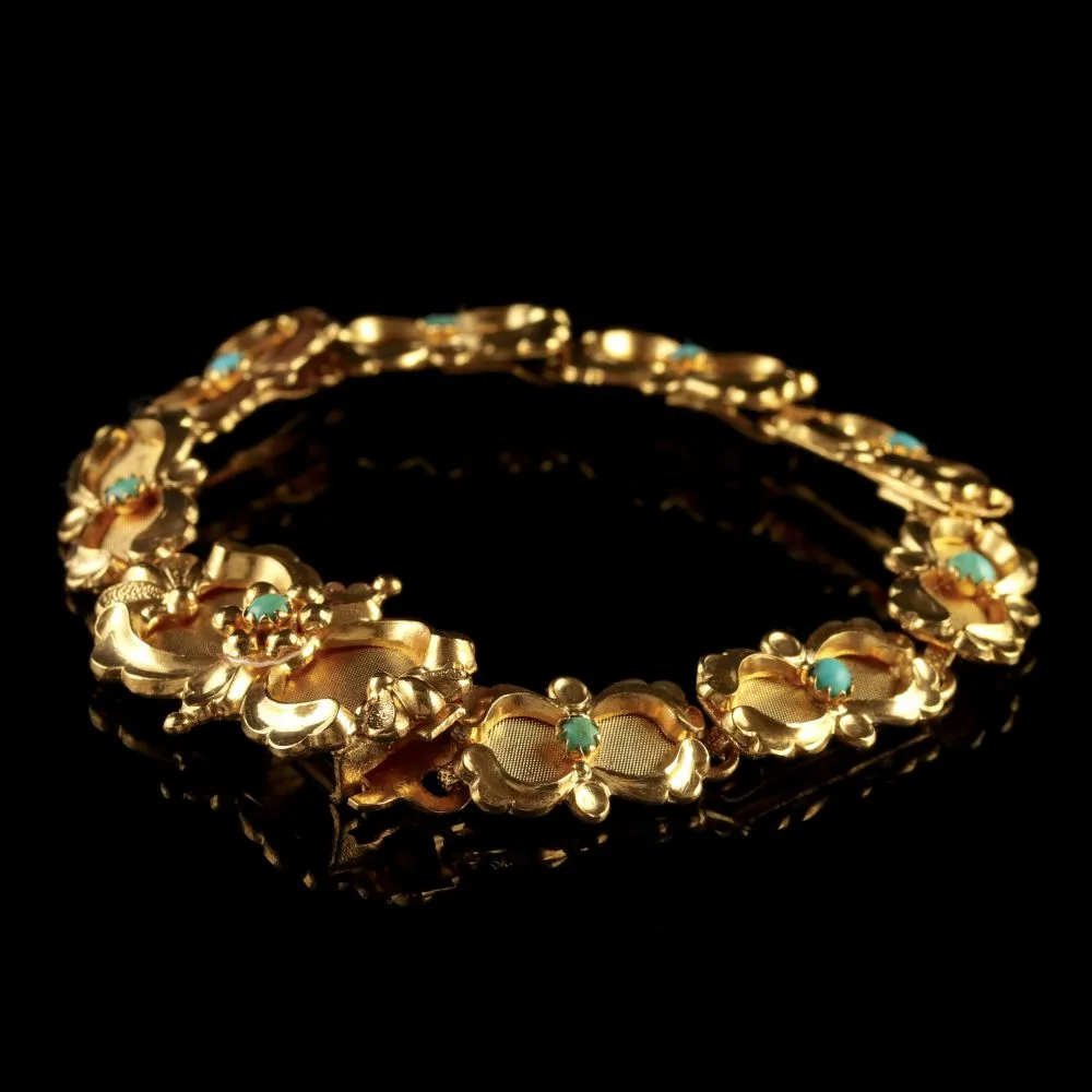 Antique Victorian Turquoise Bracelet Silver 18ct Gold Gilt