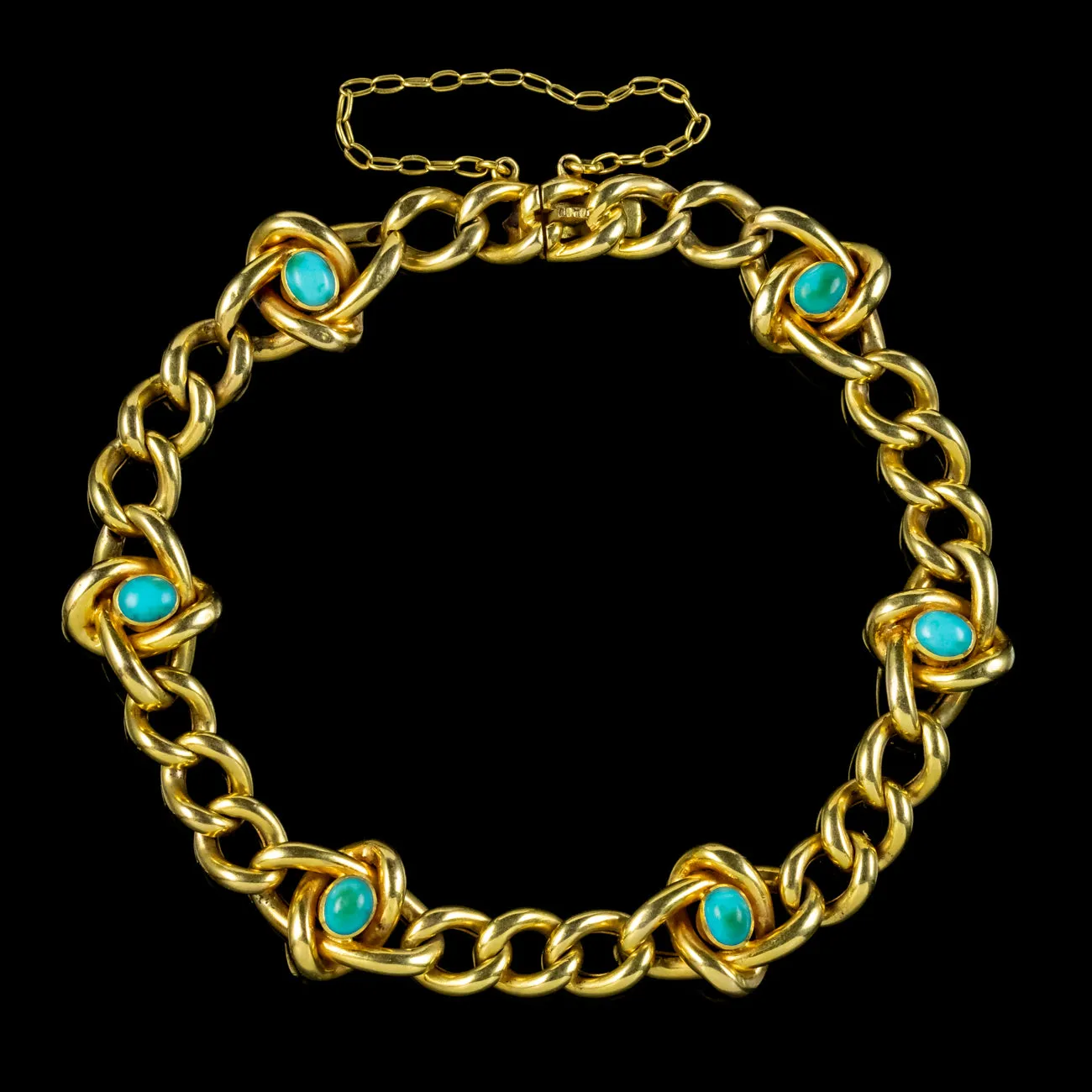 Antique Victorian Turquoise Curb Bracelet 15ct Gold