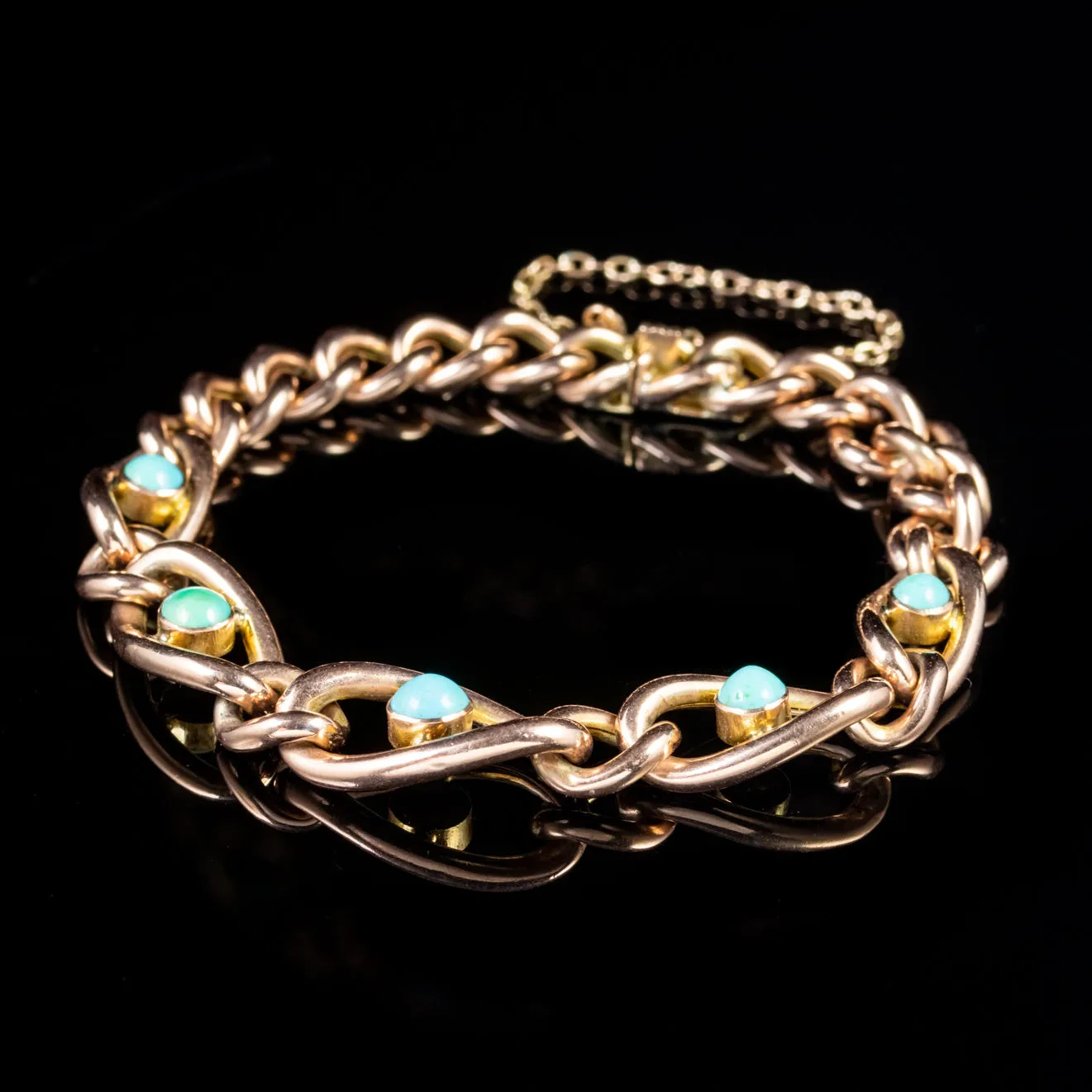 Antique Victorian Turquoise Curb Bracelet 15Ct Rose Gold Circa 1860