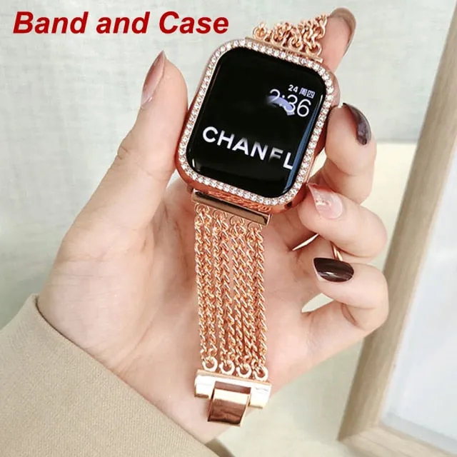 Apple Watch Band Series 7 6 5 4 Premium Steel Metal Strap Cover iWatch 38mm 40mm 41mm 42mm 44mm 45mm Bracelet Women Diamond Case Band |Watchband|