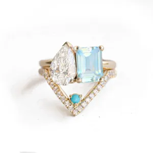 Aquamarine & Lab-Created Pear Diamond Moi et Toi Ring Set