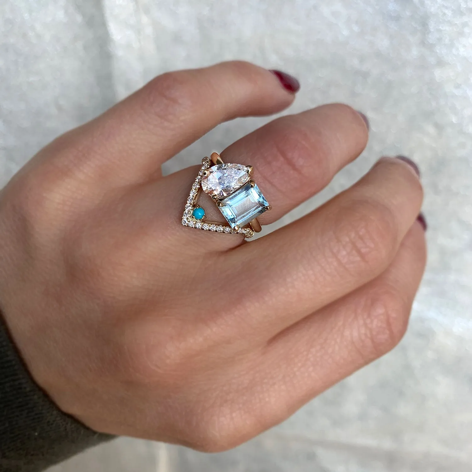 Aquamarine & Lab-Created Pear Diamond Moi et Toi Ring Set