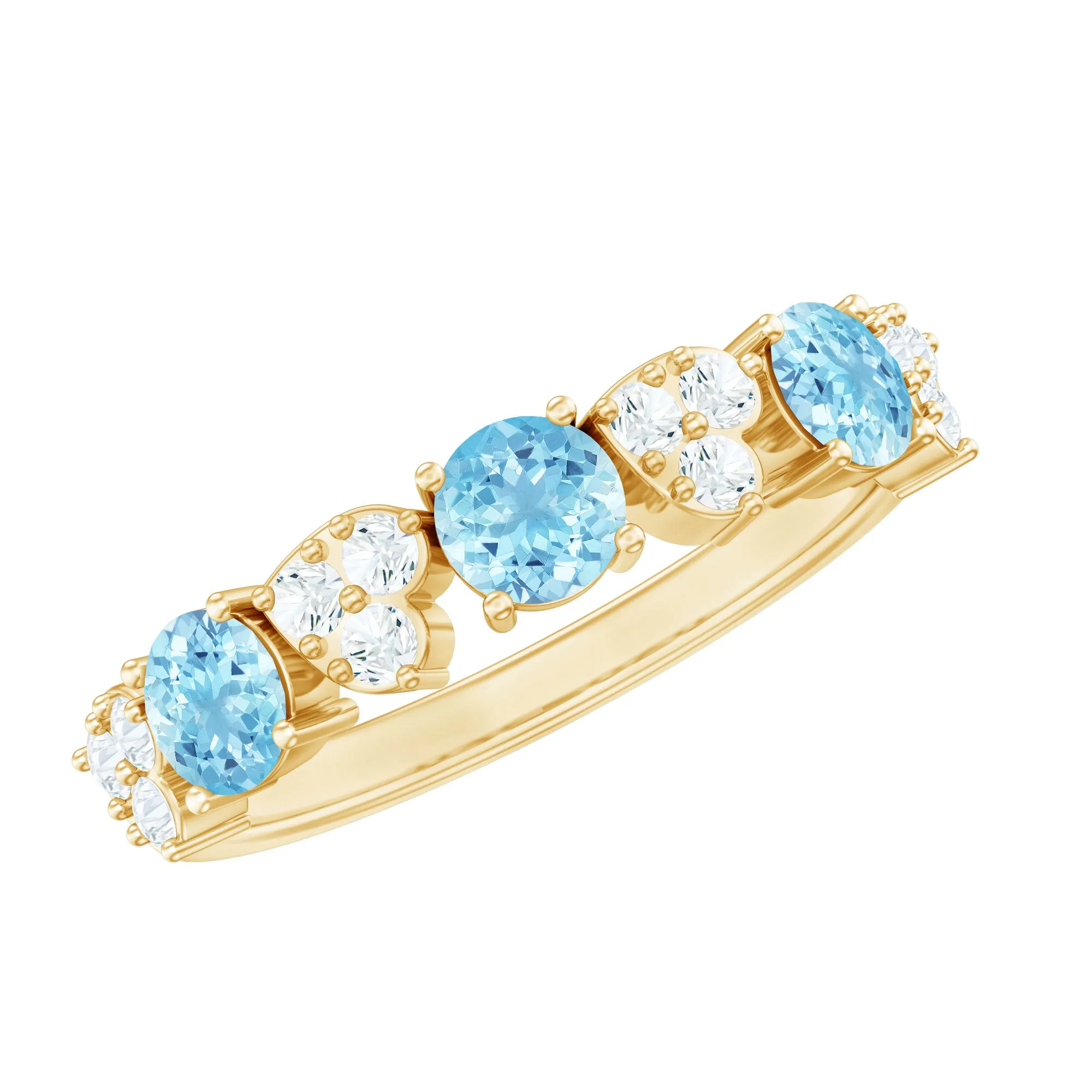 Aquamarine and Diamond Heart Shape Eternity Ring