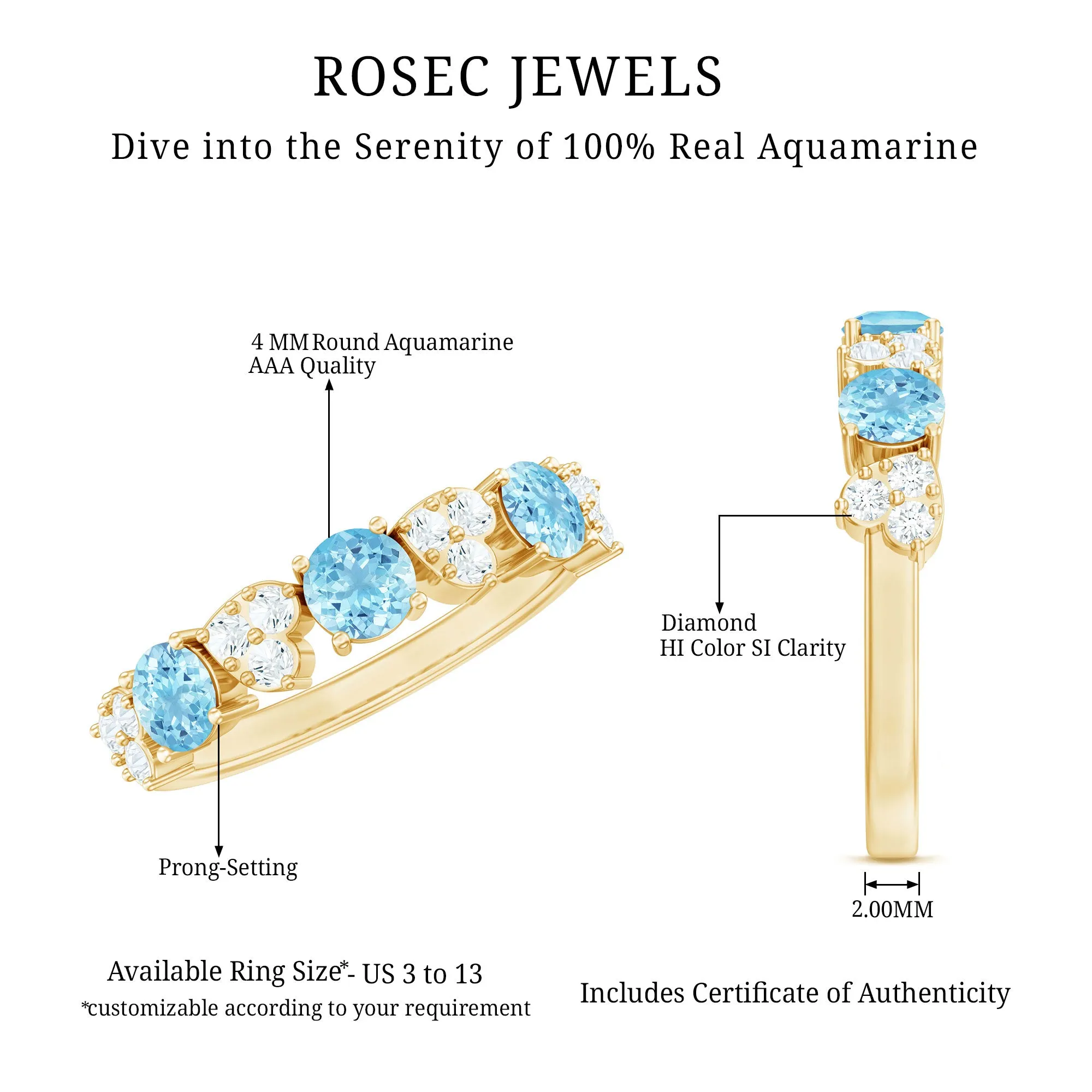 Aquamarine and Diamond Heart Shape Eternity Ring