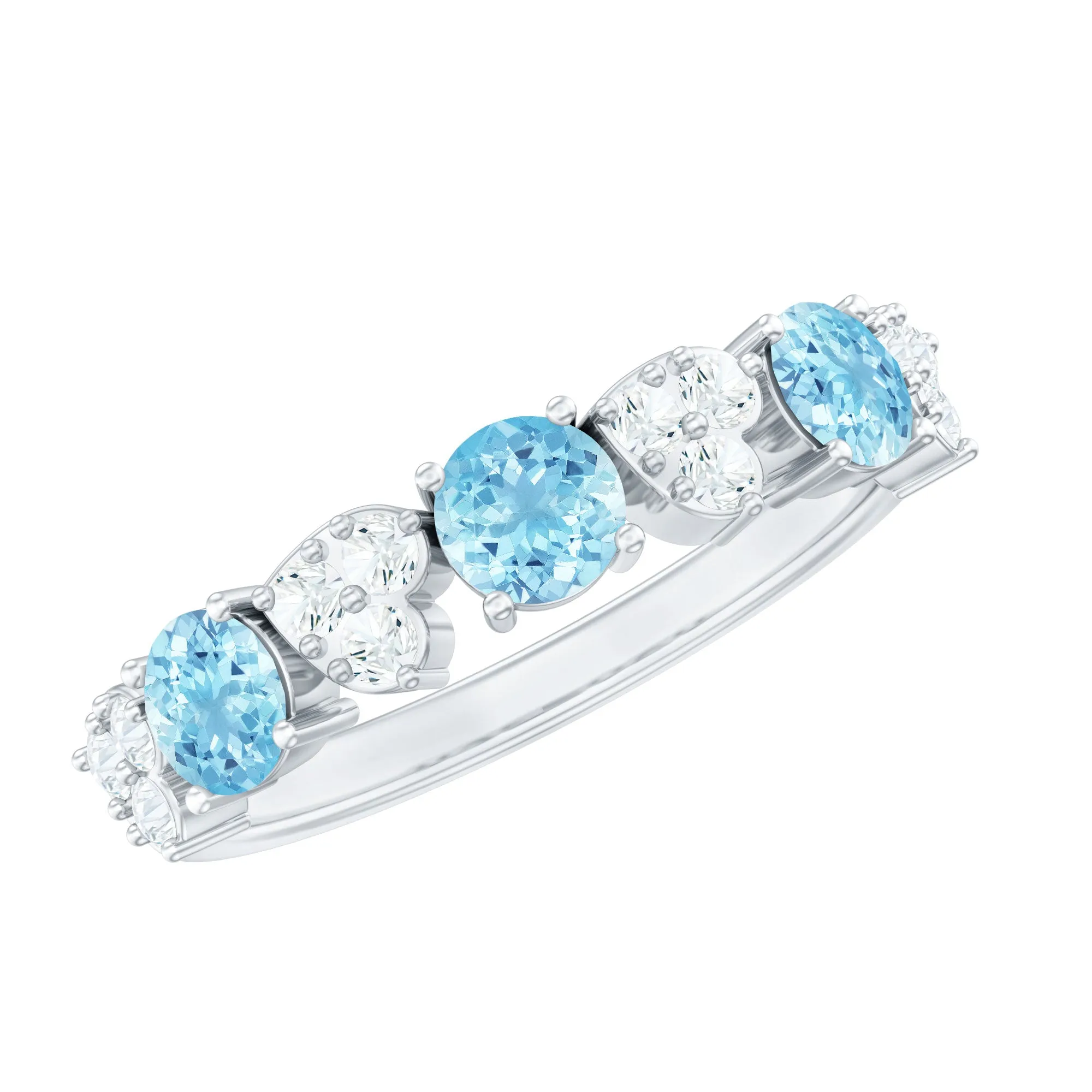 Aquamarine and Diamond Heart Shape Eternity Ring