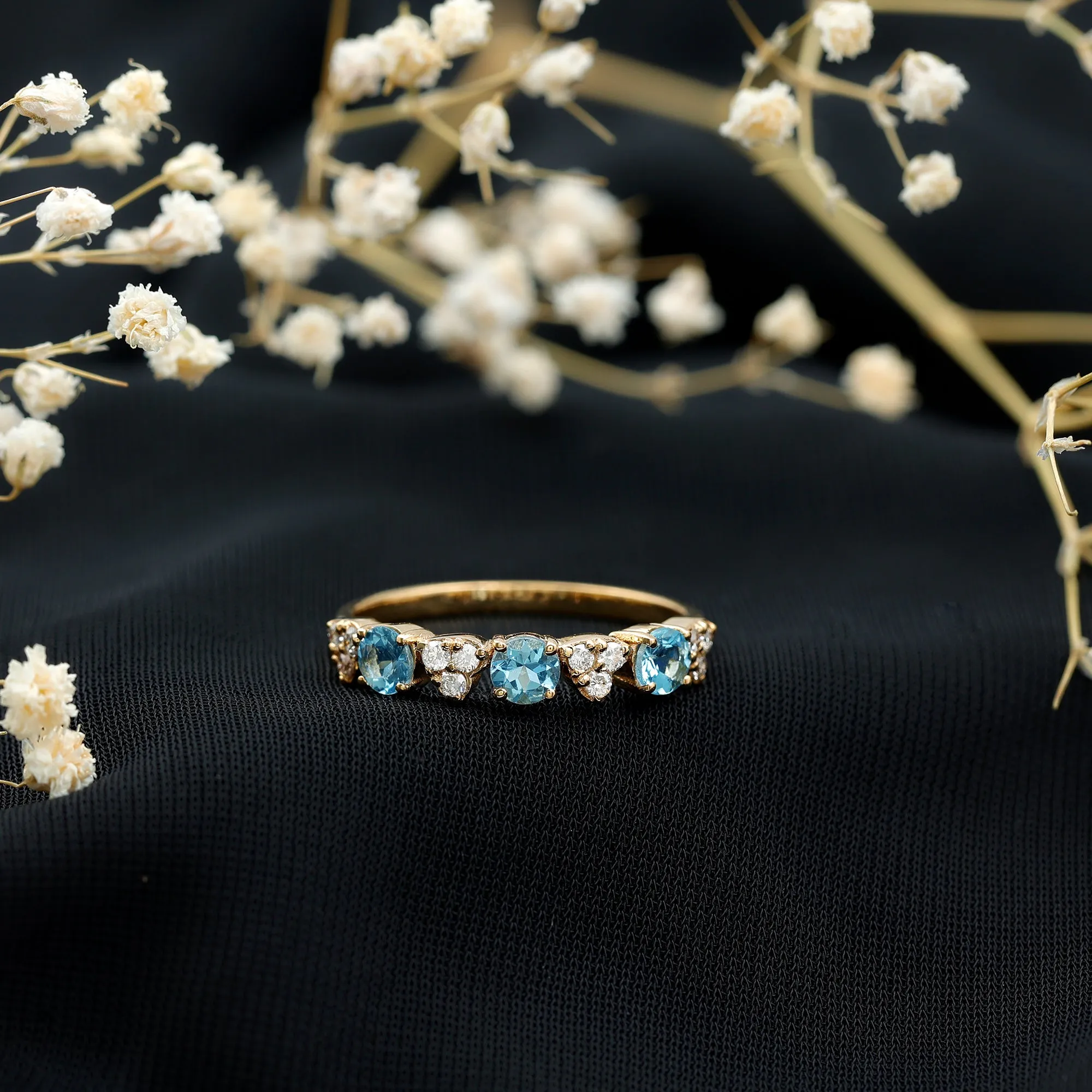 Aquamarine and Diamond Heart Shape Eternity Ring