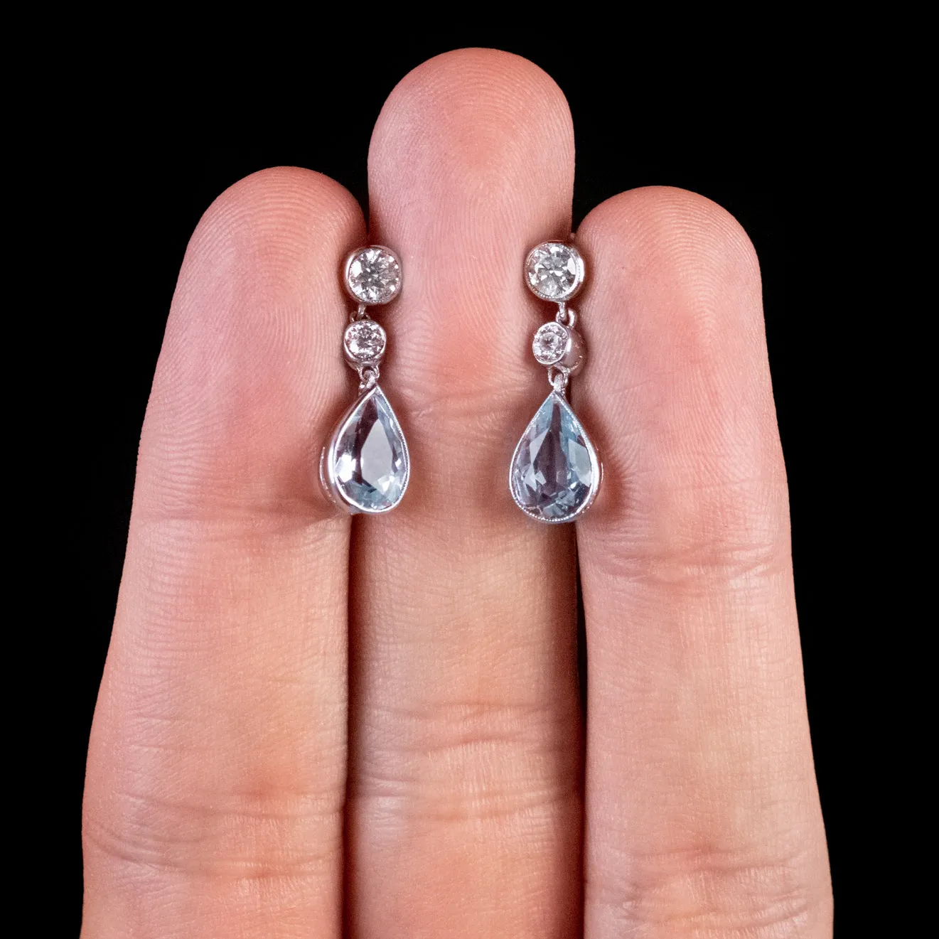 Aquamarine Diamond Drop Earrings 18Ct White Gold