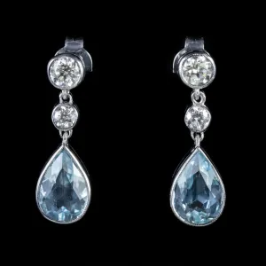 Aquamarine Diamond Drop Earrings 18Ct White Gold