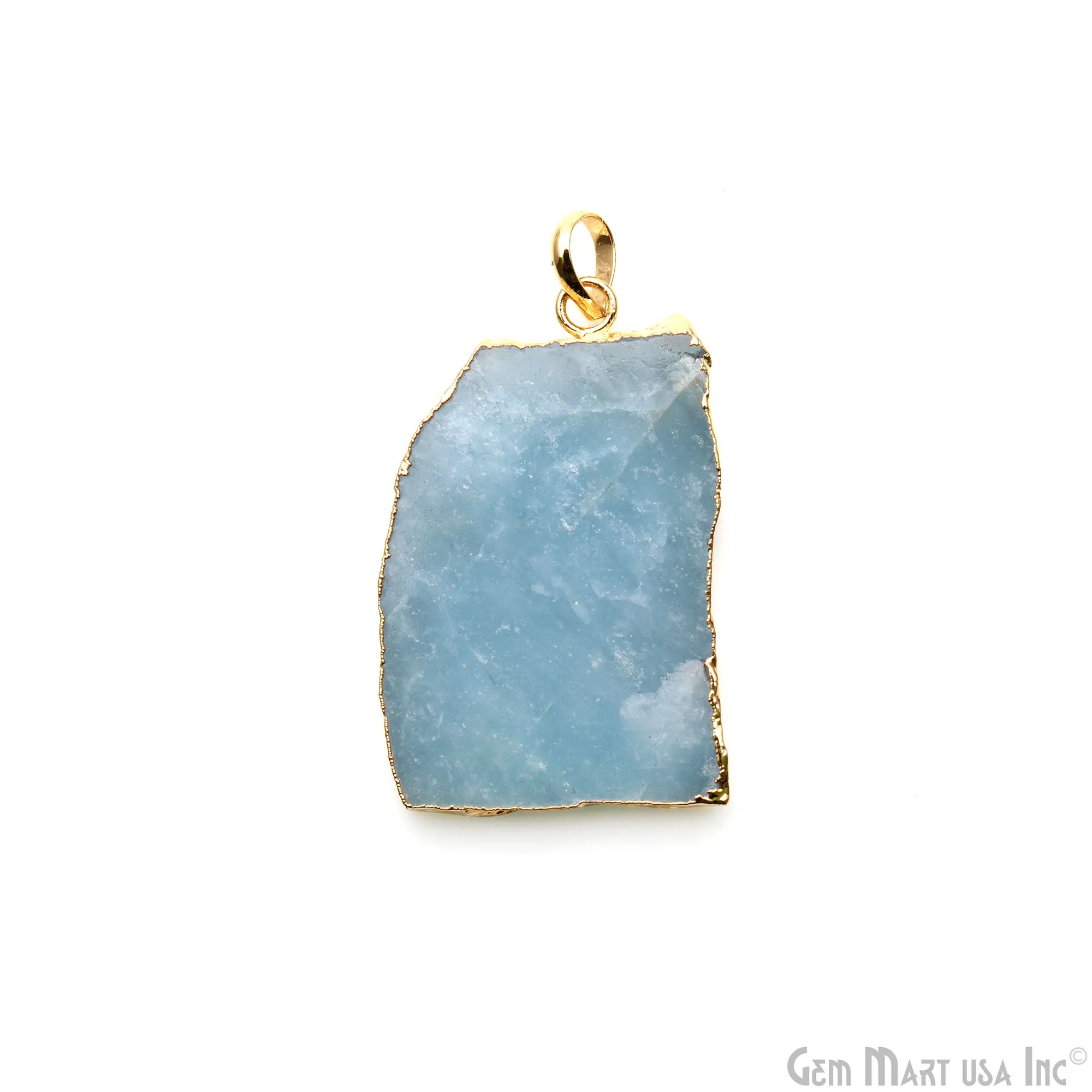 Aquamarine Free Form shape 41x26mm Gold Electroplated Gemstone Single Bail Pendant