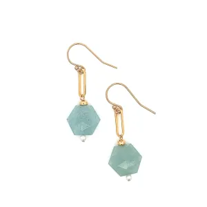 aquamarine hexagon & pearl drop earrings