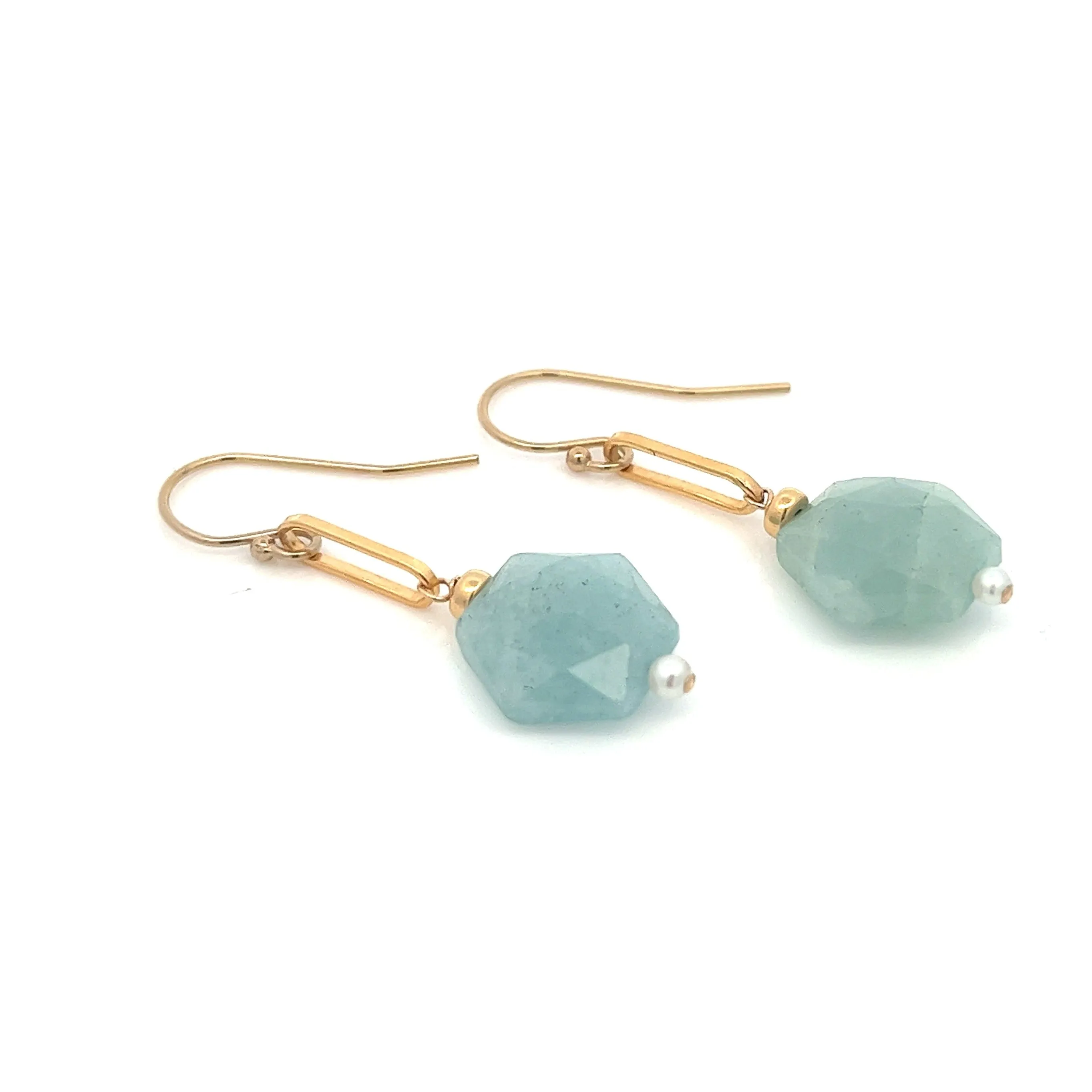 aquamarine hexagon & pearl drop earrings