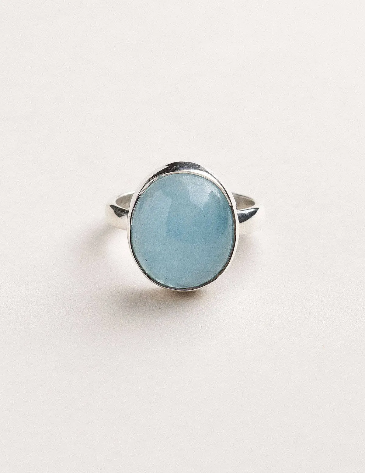 Aquamarine Silver Gemstone Ring - Adjustable