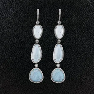 Aquamarine Slices with Diamonds Dangle Earrings