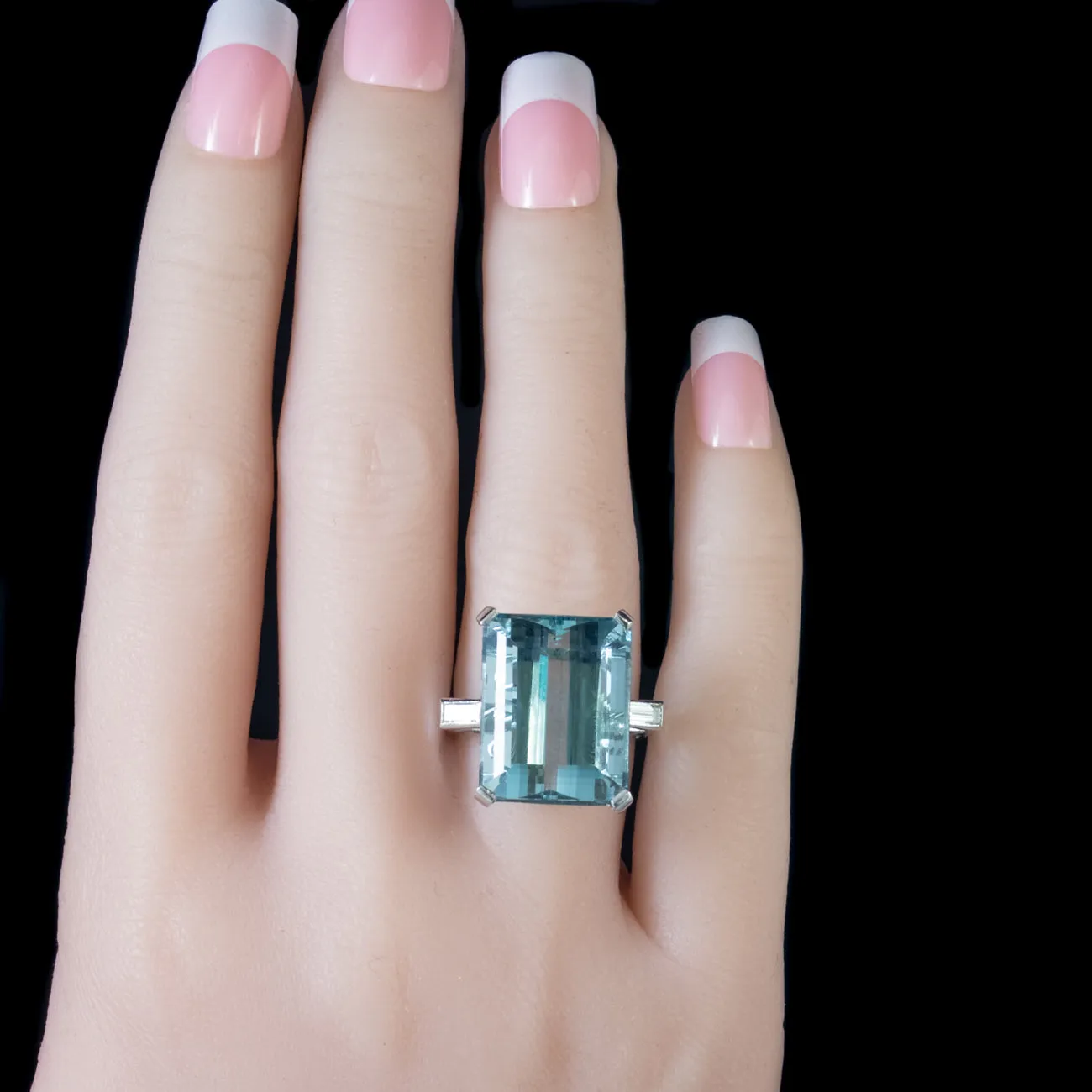 Art Deco Aquamarine Diamond Ring 20Ct Aqua Platinum Circa 1920