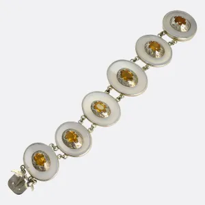 Arts & Crafts Scottish Citrine & Lace Agate Panel Bracelet