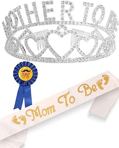 Baby Shower Decoration, Mommy to Be Tiara Crown, Baby Shower Gifts, Mom to Be Sash, Dad