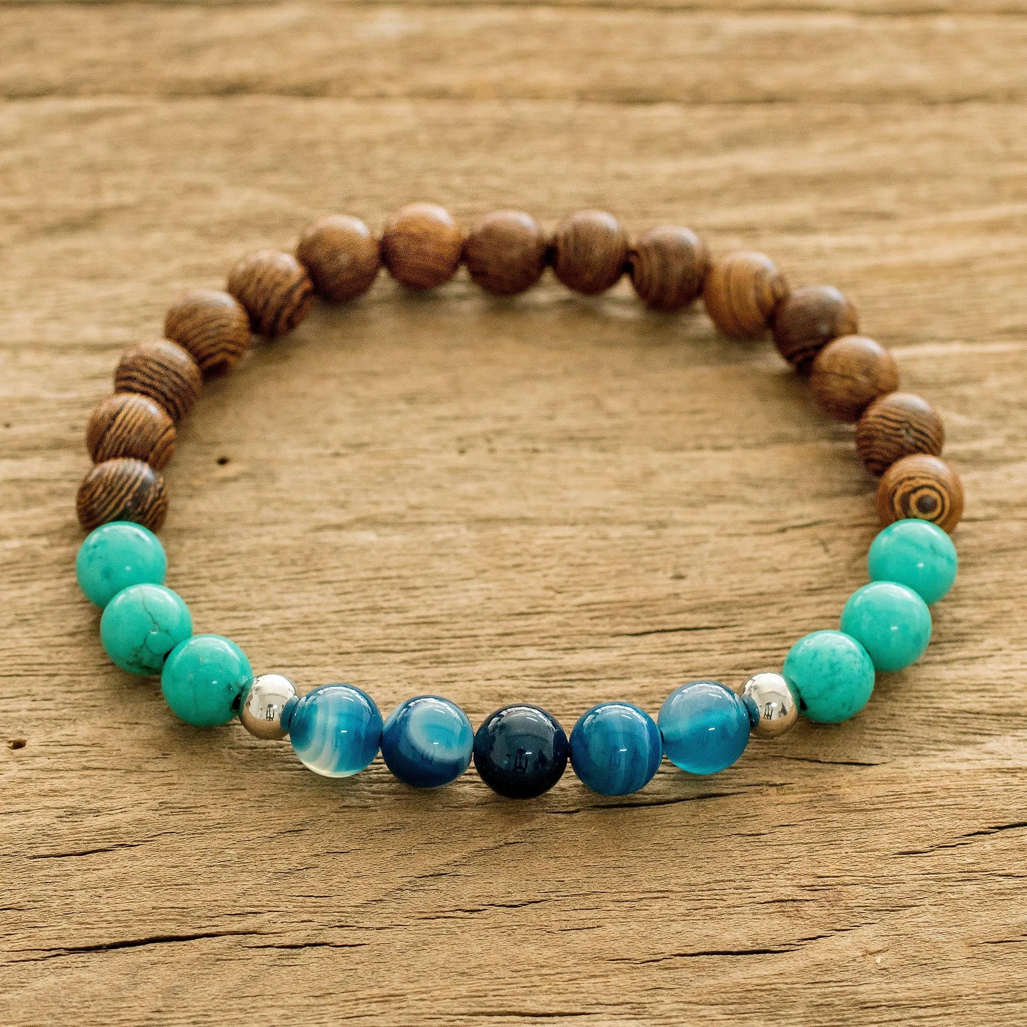 Beaded Bracelet of Agate & Jasper & Turquoise - Serene Beach | NOVICA