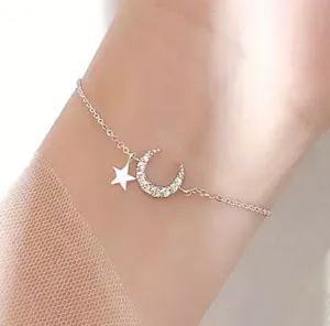 Beautiful Moon and Star Pendant Bracelet