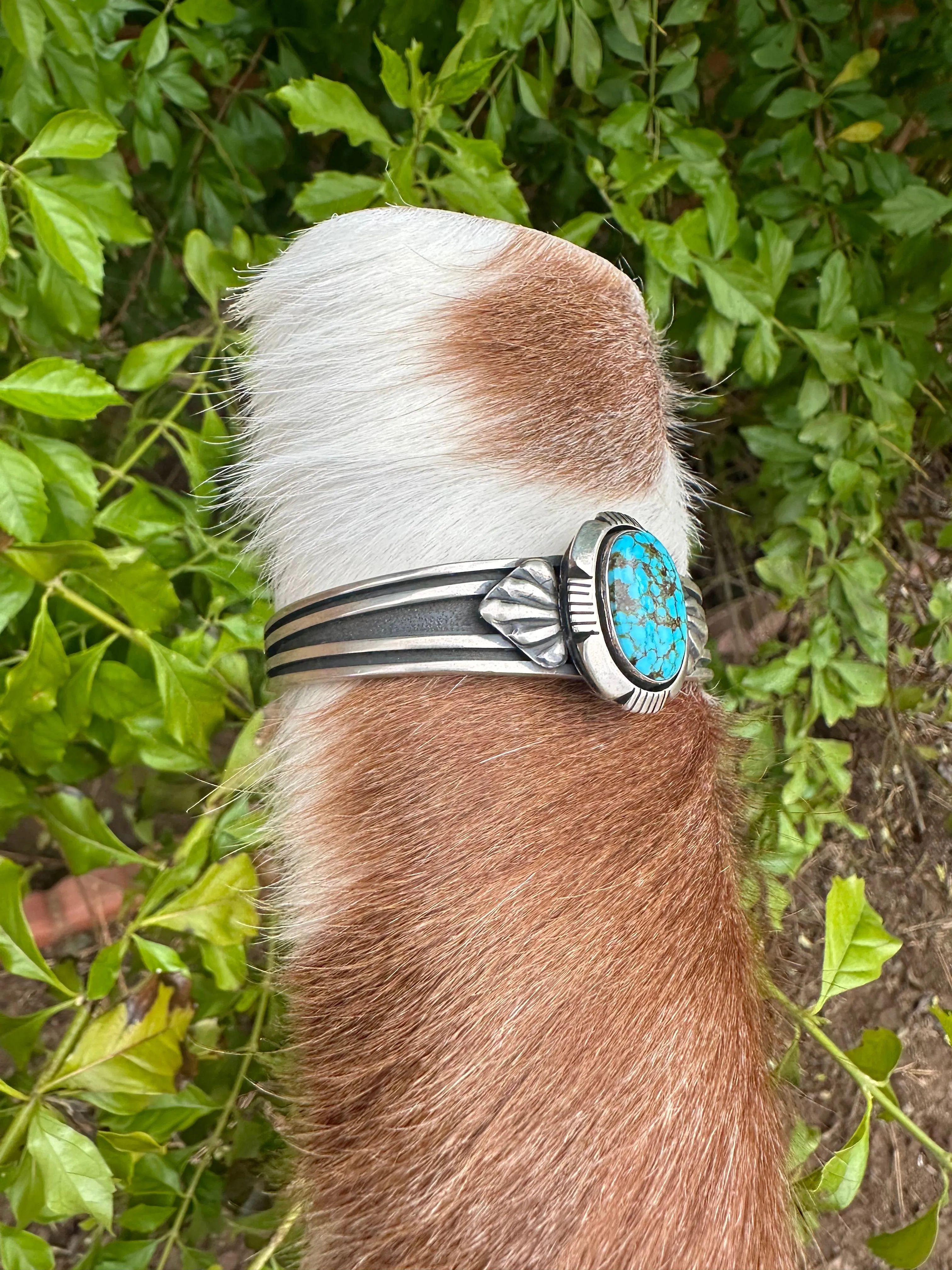 Beautiful Navajo Sterling Turquoise Bracelet Cuff Signed