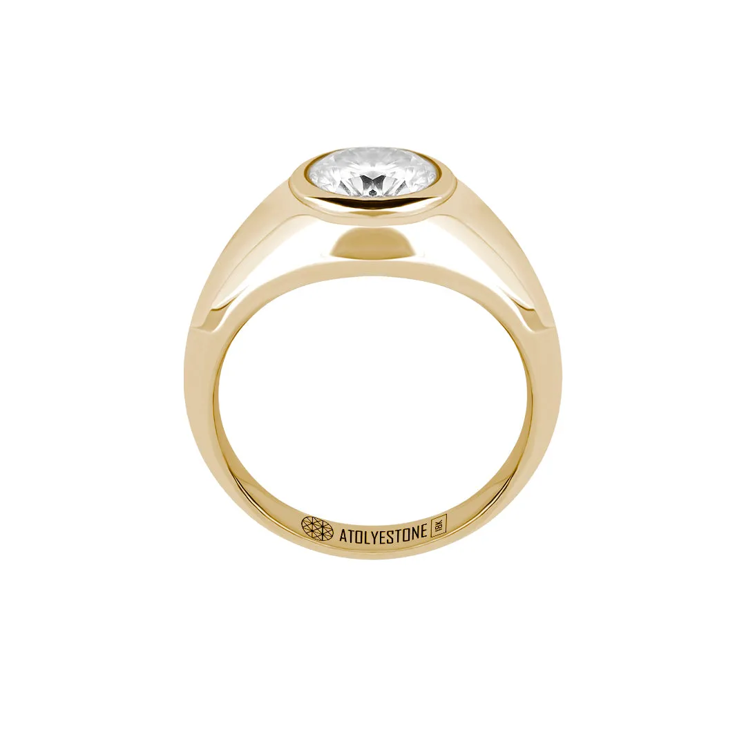 Bezel Moissanite Signet Ring in Gold