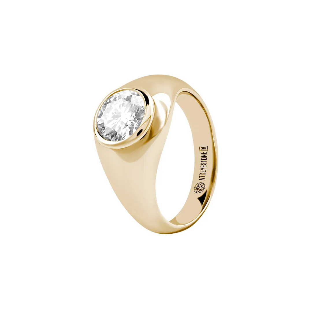 Bezel Moissanite Signet Ring in Gold