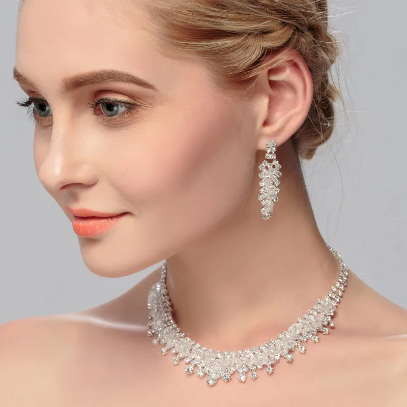 Big Fashion White Crystal Jewelry Sets For Women Wedding Bridal Necklace And Earing Jewellery Set 2 pcs