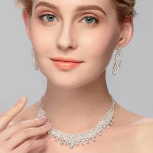 Big Fashion White Crystal Jewelry Sets For Women Wedding Bridal Necklace And Earing Jewellery Set 2 pcs