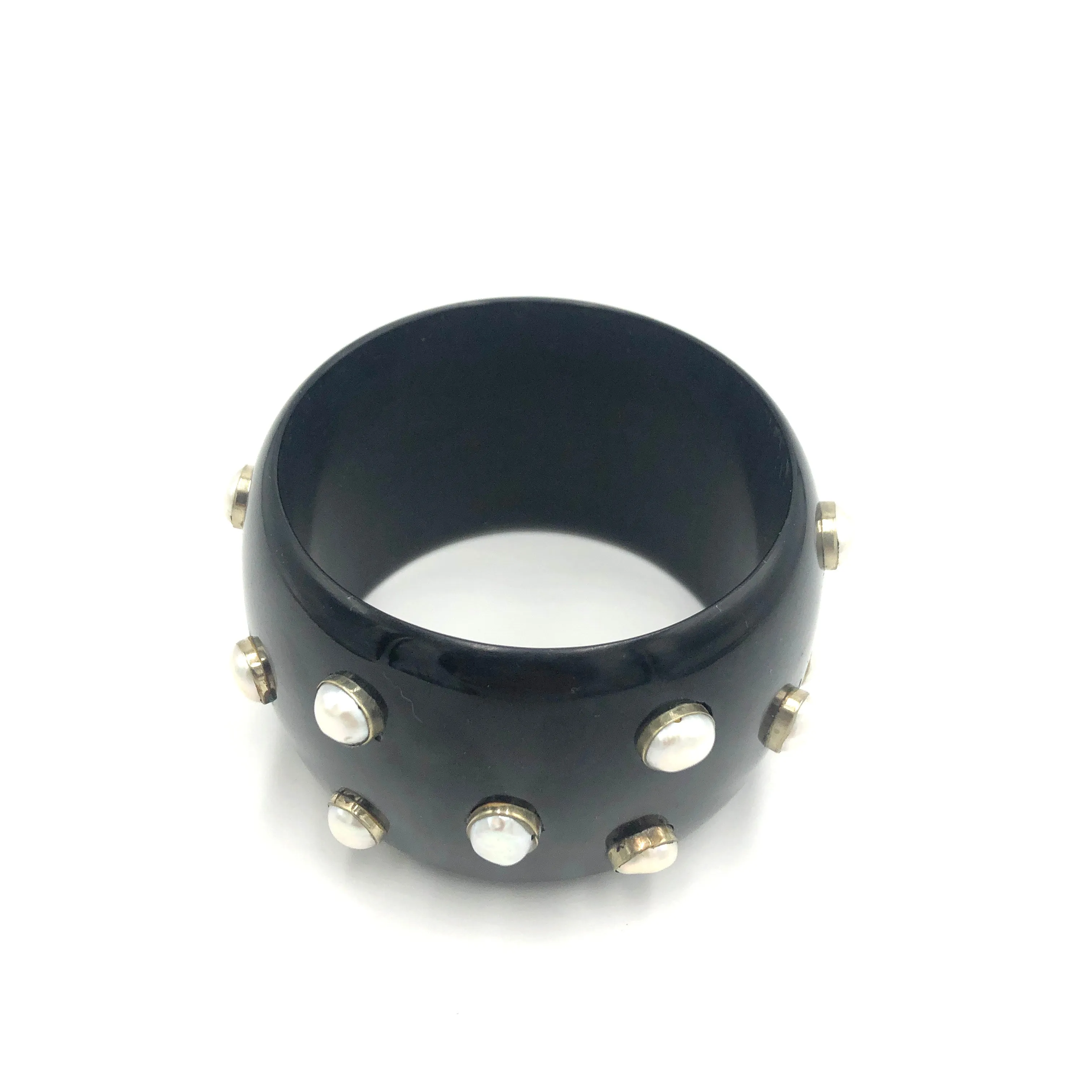 Black & Pearl Resin Bangle Bracelet - Mondo - 8.25"