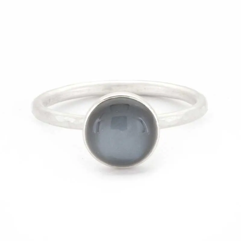 Black Moonstone and Silver Hammered Stacking Ring