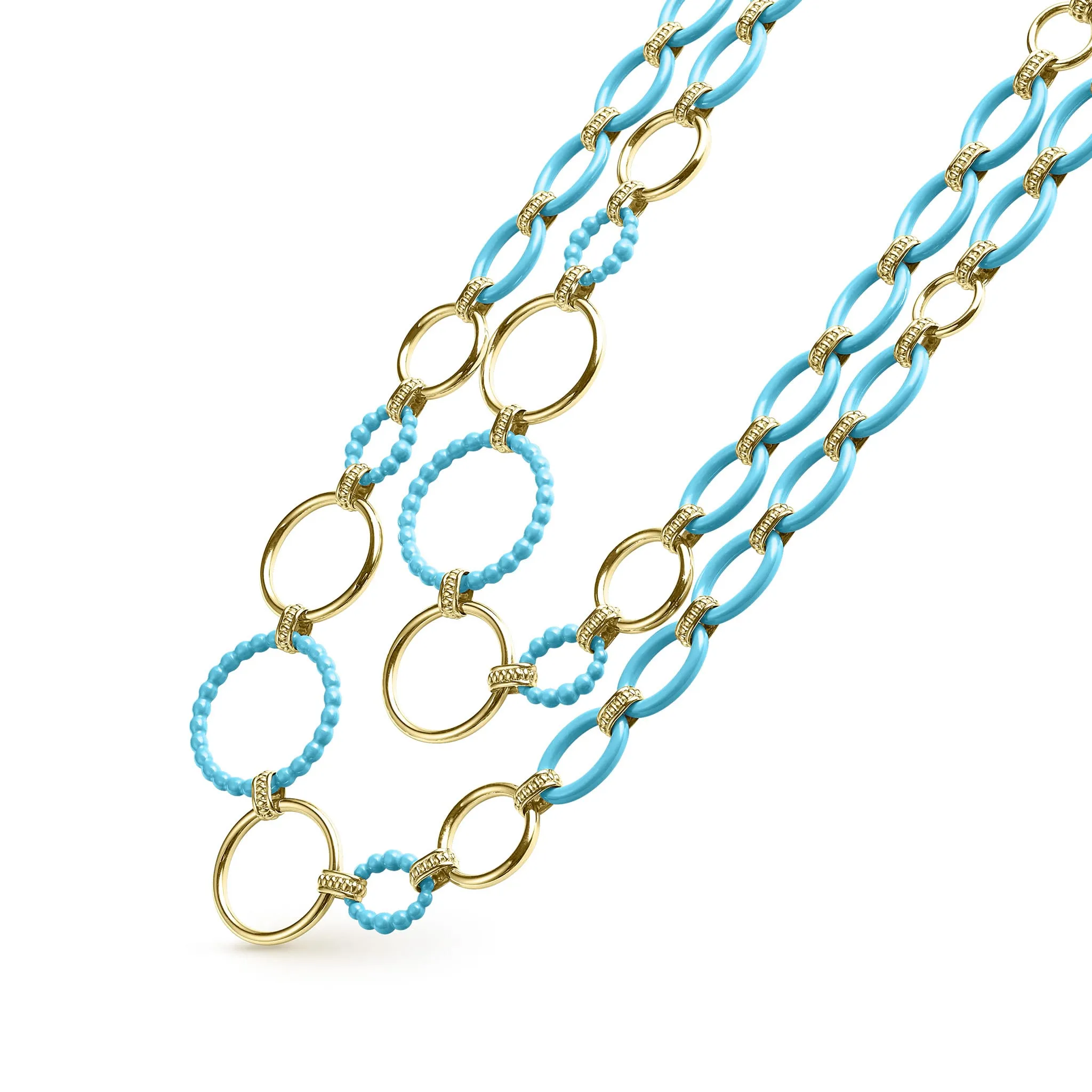 Blue Caviar Long 18k Gold and Blue Ceramic Link Necklace